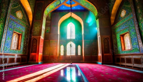 Moonlight shine through the window into islamic interior mosque 