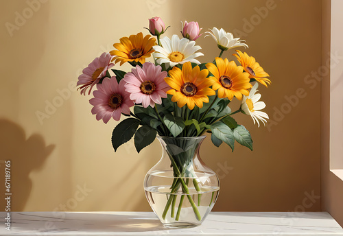 Wallpaper Mural Bouquets of flowers in a vase in a decorative space with a pastel background Torontodigital.ca