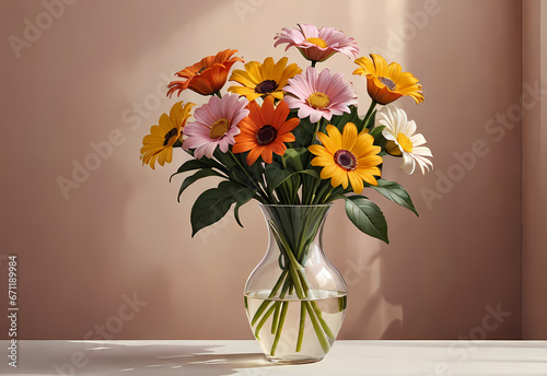 Wallpaper Mural Bouquets of flowers in a vase in a decorative space with a pastel background Torontodigital.ca