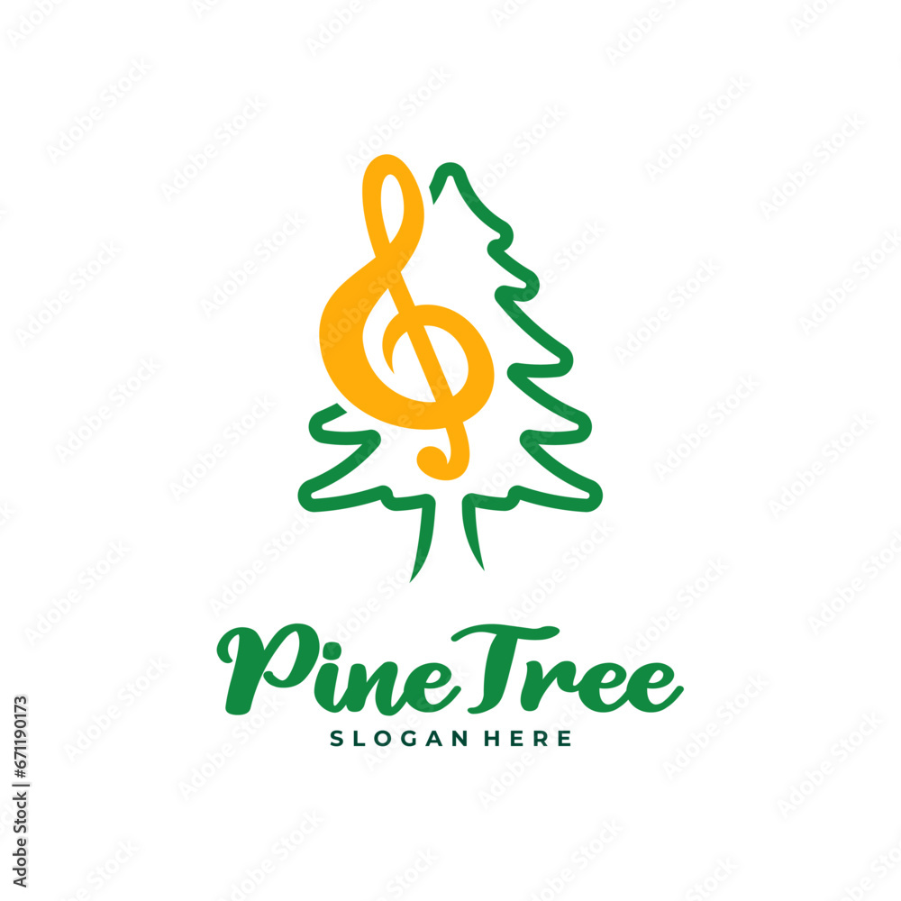 Pine Tree with Note Music logo design vector. Creative Pine Tree logo concepts template Pine Tree with Note Music logo design vector. Creative Pine Tree logo concepts template