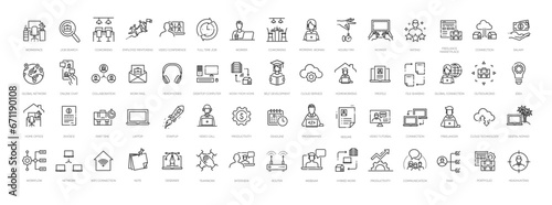 Office and coworking line icons collection