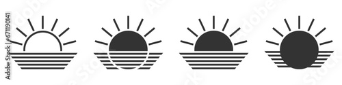 Rising sun icon set. Vector illustration
