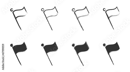 Hand drawn flag icon set. Vector illustration