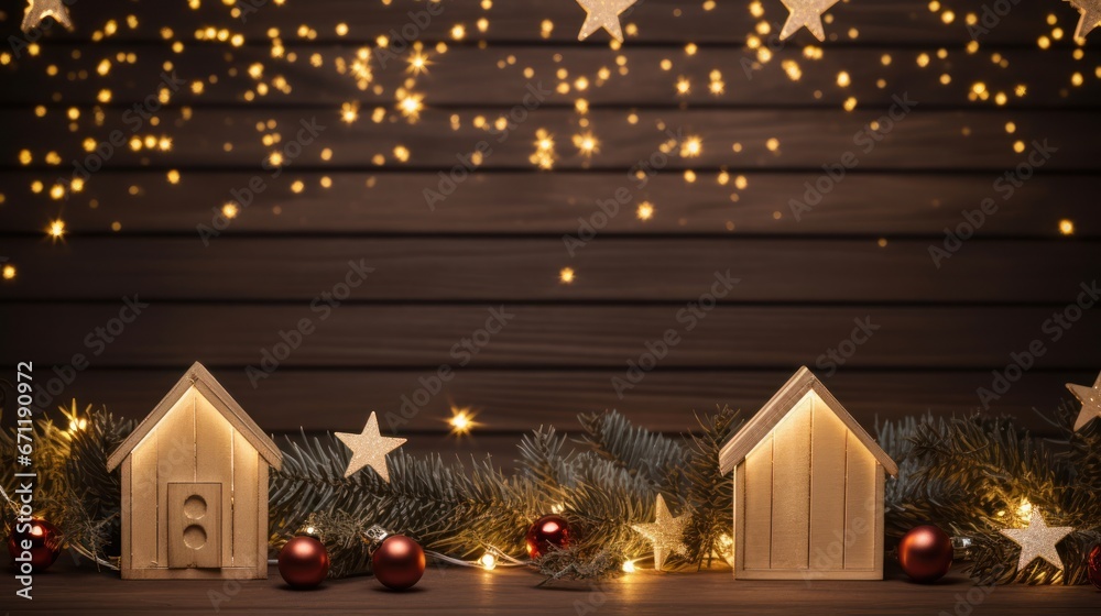 Christmas decoration with copy space on a rustic wooden table stock photo Christmas decoration with copy space on a rustic wooden table stock photo