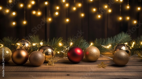 Christmas decoration with copy space on a rustic wooden table stock photo