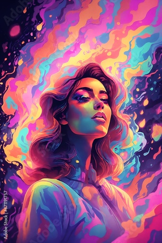 A woman with long hair and colorful smoke © SynchR