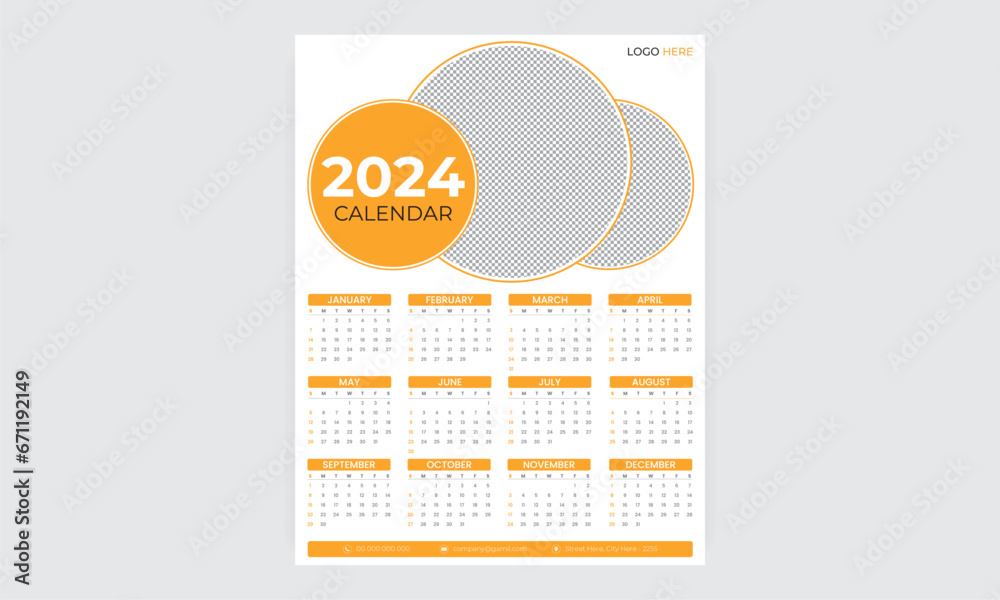 Calendar 2024, calendar 2024 and week start Sunday corporate design