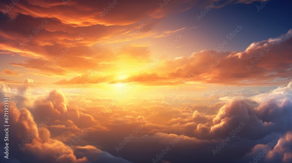 The morning sky painted a brilliant golden hue as the sun rose, adorned with an array of captivating cloud formations. The picturesque sunrise presented a breathtaking and beautiful sight