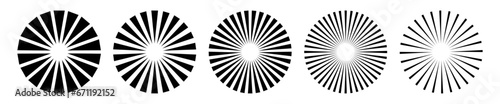 Sunburst element collection. Radial stripes black and white background with place for your text. Retro sunburst icon design set. Vector illustration. 