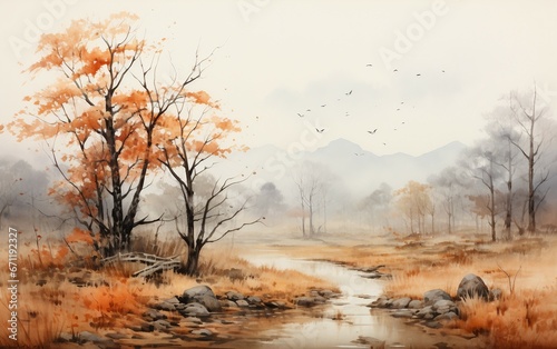 Watercolor Drawing of a Enchanting Forest © Flowstudio