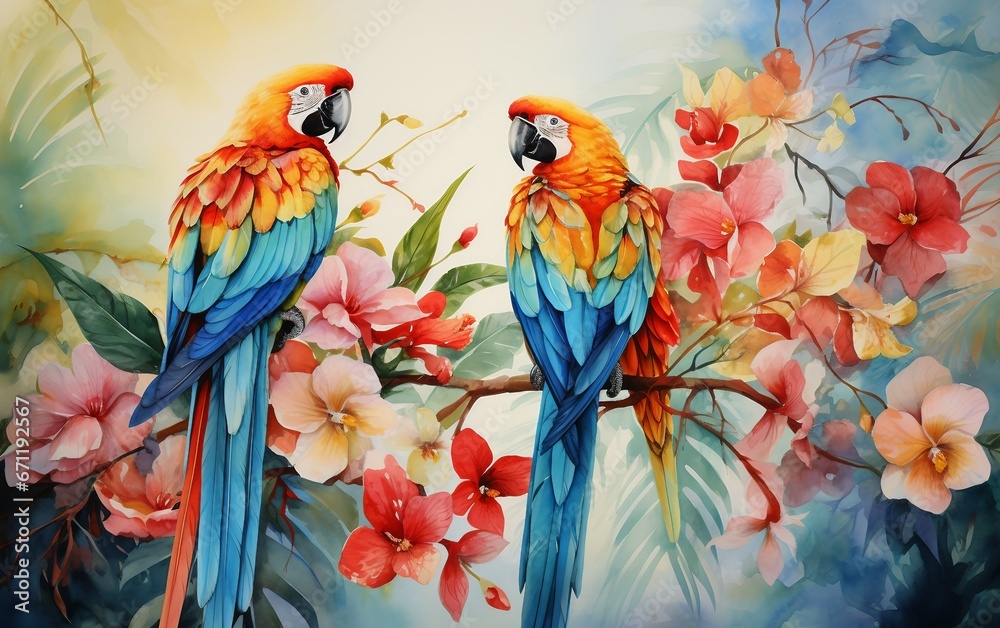 Watercolor Painting Featuring a Tropical Oasis