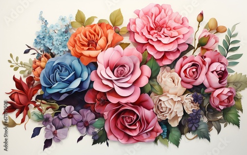 Watercolor Illustration Featuring a Beautiful Flowers  Watercolor Art