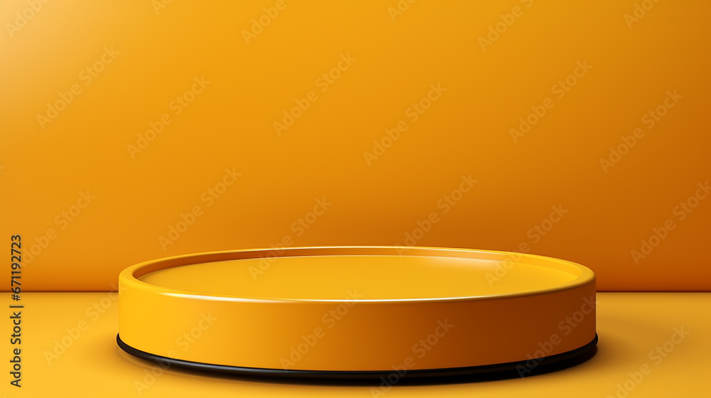 Mock up for product. Yellow round cylinder pedestal with yellow background for product display. Empty space for product presentation. High quality. Mock up for product. Yellow round cylinder pedestal with yellow background for product display. Empty space for product presentation. High quality.