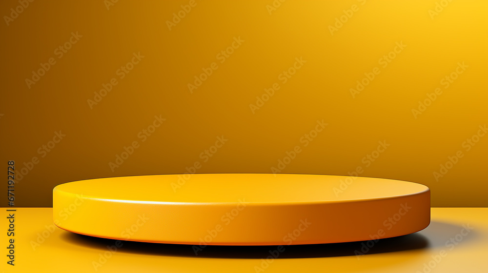 Mock up for product. Yellow round cylinder pedestal with yellow background for product display. Empty space for product presentation. High quality. Mock up for product. Yellow round cylinder pedestal with yellow background for product display. Empty space for product presentation. High quality.