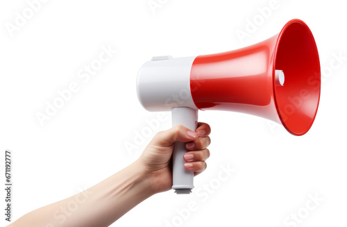 Hand holding red and white megaphone