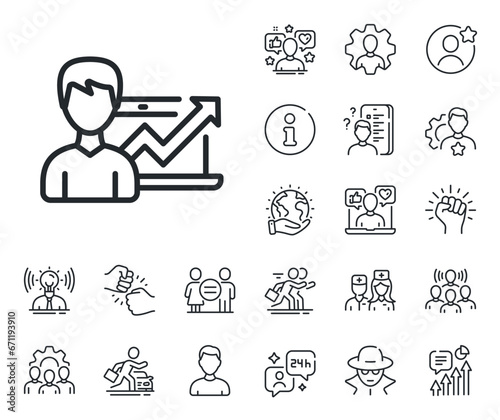 Growth chart sign. Specialist, doctor and job competition outline icons. Business results line icon. Success Business line sign. Avatar placeholder, spy headshot icon. Strike leader. Vector