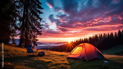 Sunrise Camping in the Mountains