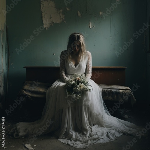 Photography of bride in room in mental hospital