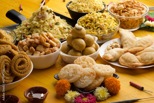 Diwali snacks Diwali faral Festival food items Festival snacks from Maharashtra photo