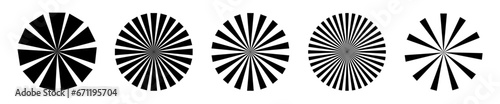 Sunburst icon collection. Sunburn element radial stripes background. Retro sunburst design set. Vector illustration.