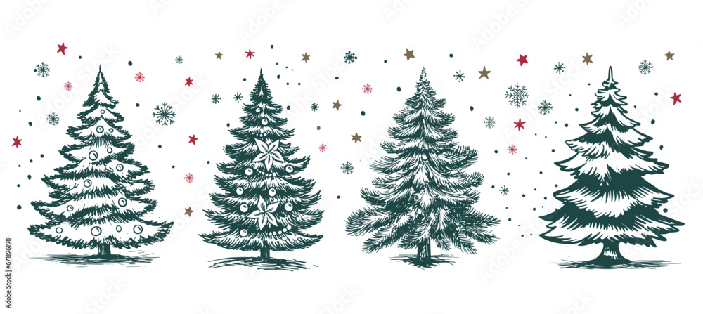 Obraz premium Christmas tree set hand drawn illustration