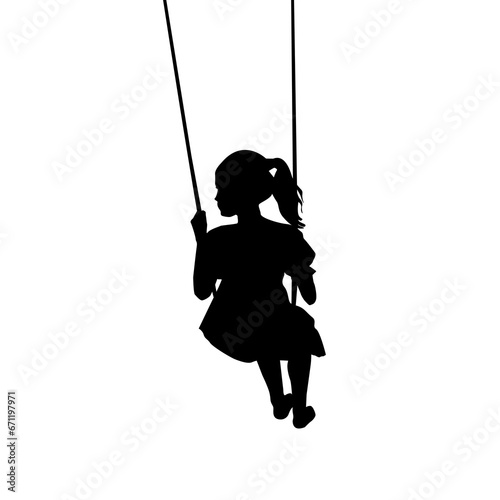 Silhouette of a little girl on the swing
