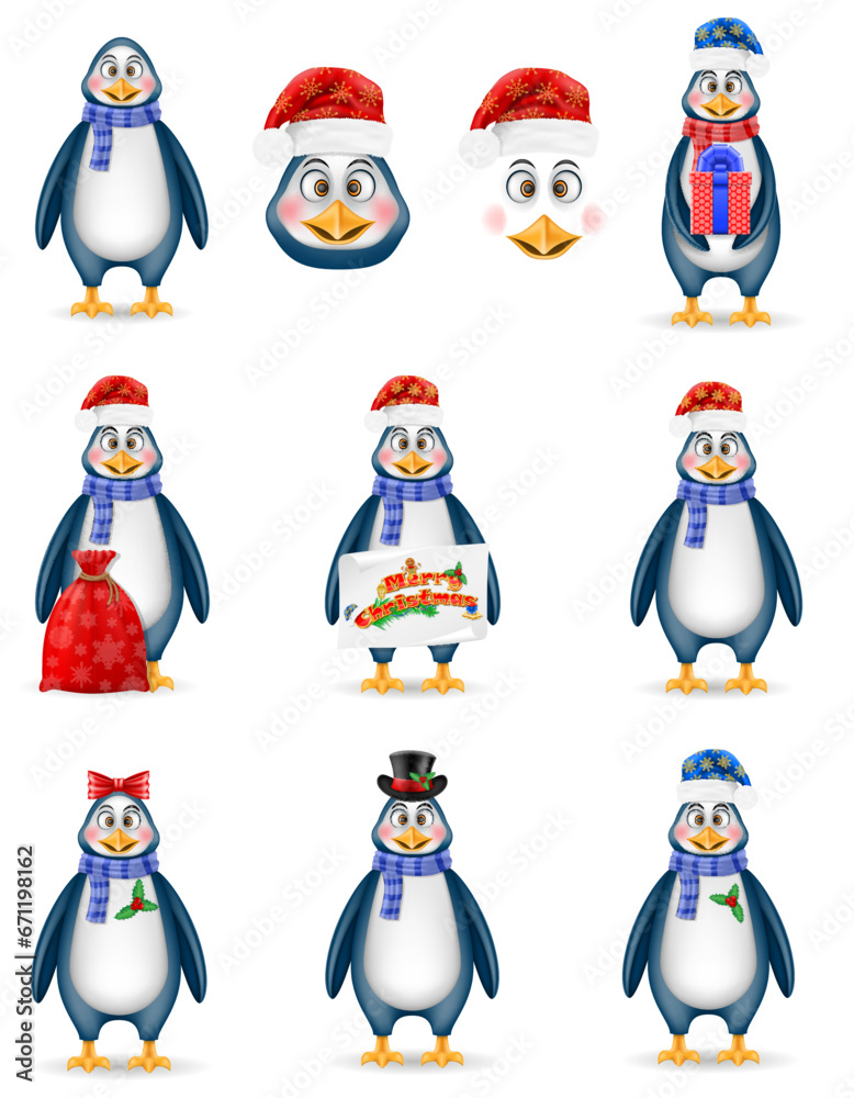 Fototapeta premium christmas penguin new year holiday symbol vector illustration
