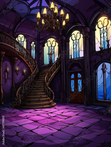 Cartoon creepy room in haunted castle. AI