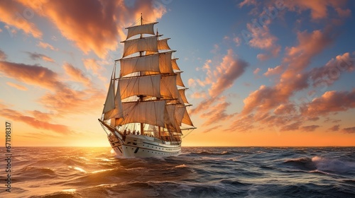 New Beginnings at Sea: Explore the beauty and promise of a new day with sunrise scenes on a tall sailing ship