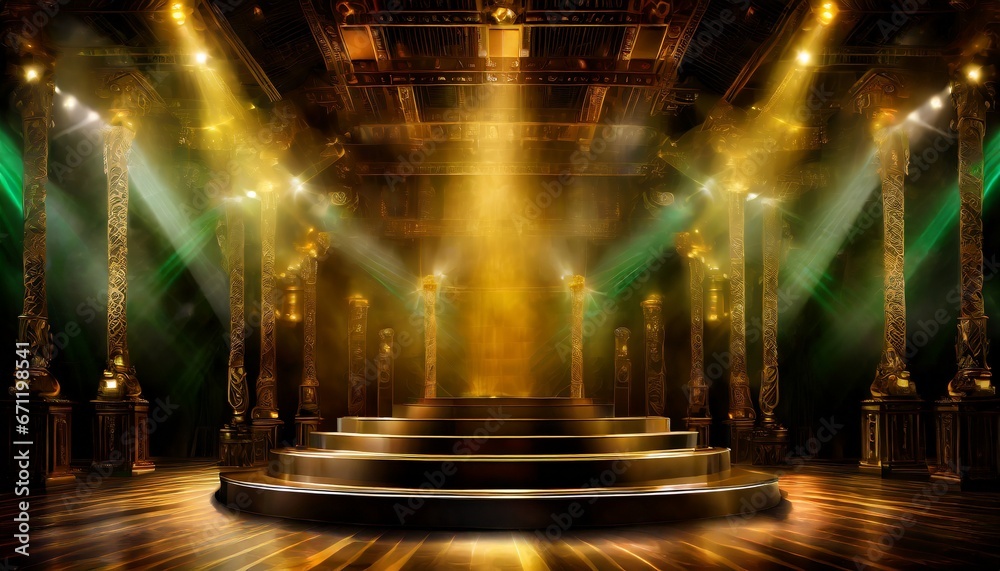 Golden and black stage with spotlights awards graphics modern ...