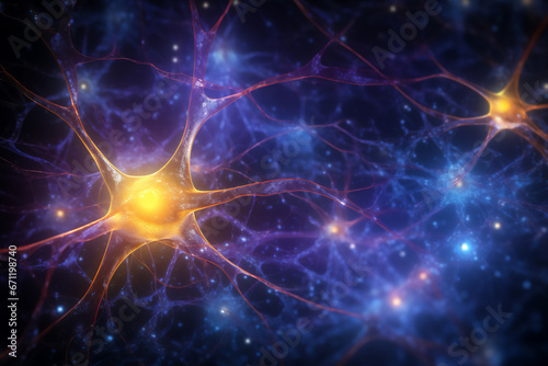 Brain neurons of the nervous system which transmit information through intricate networks enabling cognition perception, and motor functions, computer Generative AI stock illustration image 