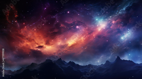 Background of supernova nebula and stars, glowing mysterious universe
