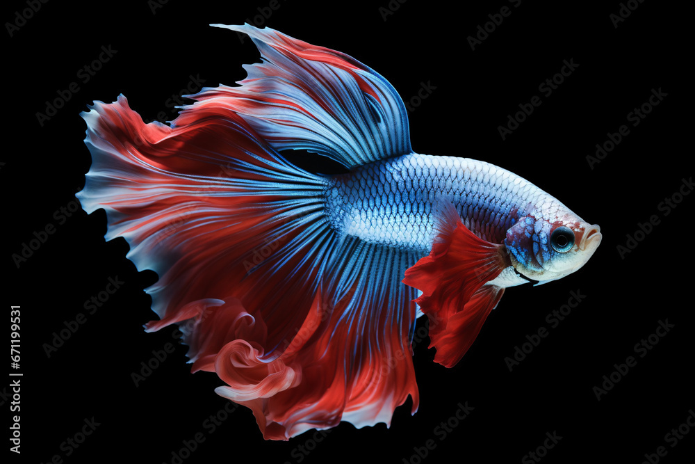 Fototapeta premium A vibrant and attractive Siamese combative fish was solitary atop a white backdrop.
