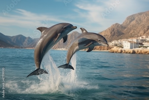 Dolphin jump in the blue sea in a picturesque place © YouraPechkin
