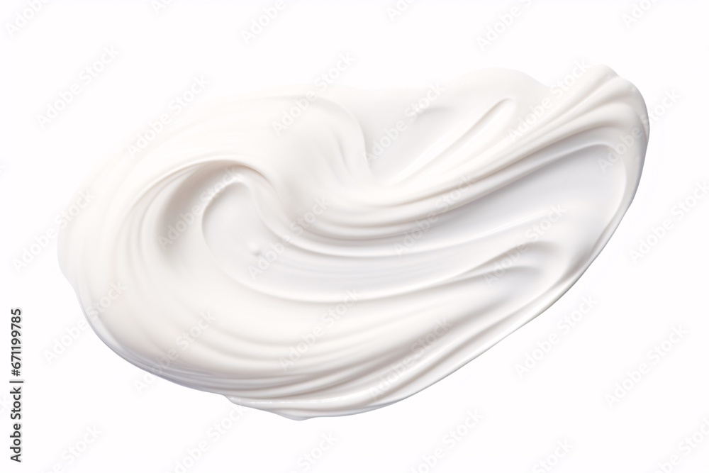 Light-colored facial cream texture smeared on white backdrop, offering a skincare swatch with a smooth finish.