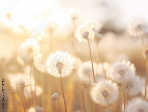 Dandelions in the field  beautiful sunlight