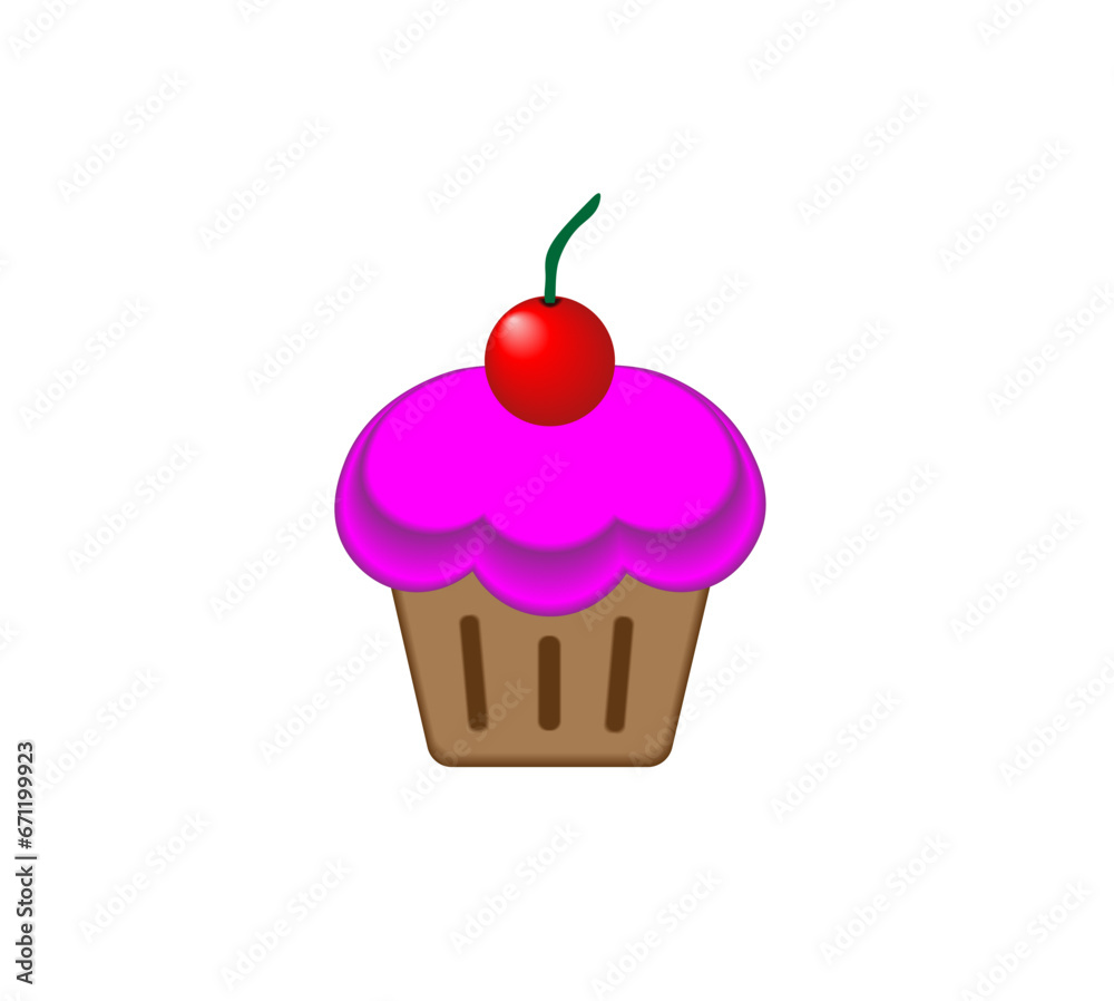 Vector illustration of cartoon cupcake with cherry on white background Vector illustration of cartoon cupcake with cherry on white background