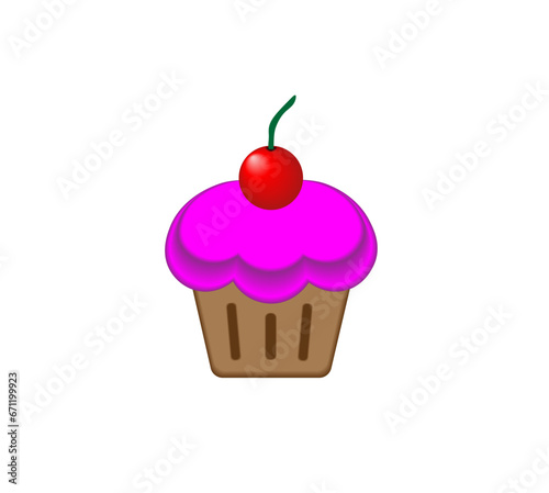 Vector illustration of cartoon cupcake with cherry on white background