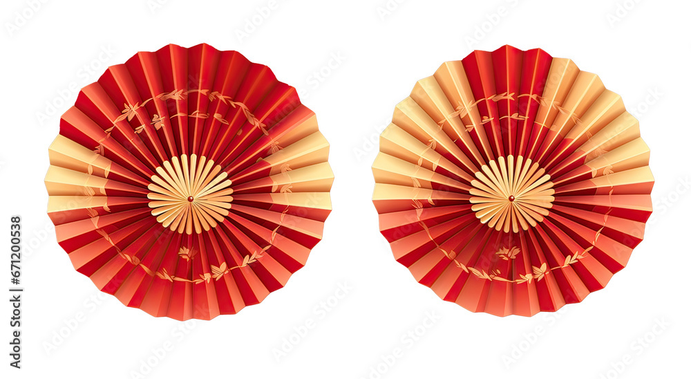 red fan and gold details typical of china isolated png on transparent background