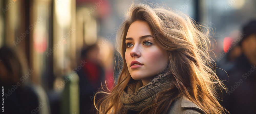 A beautiful young woman on a busy street A beautiful young woman on a busy street
