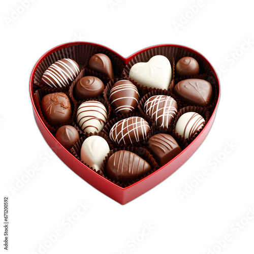 heart-shaped chocolates in a box isolated on transparent or white background, png
