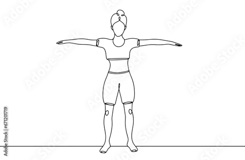 Woman. Physical exercise. One line