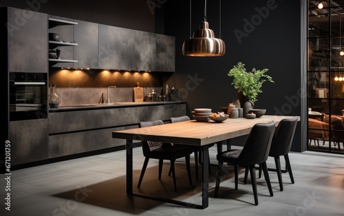 Creative loft black kitchen studio interior © piai