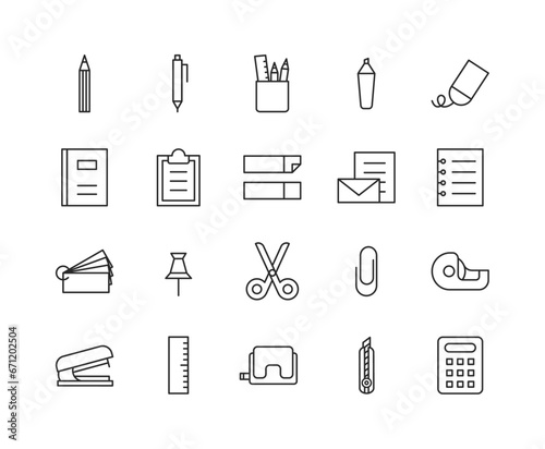 文房具、筆記用具のベクターアイコン