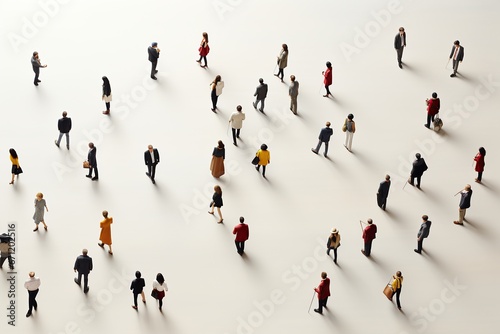 Aerial view of a crowd of people on a clean white space photo