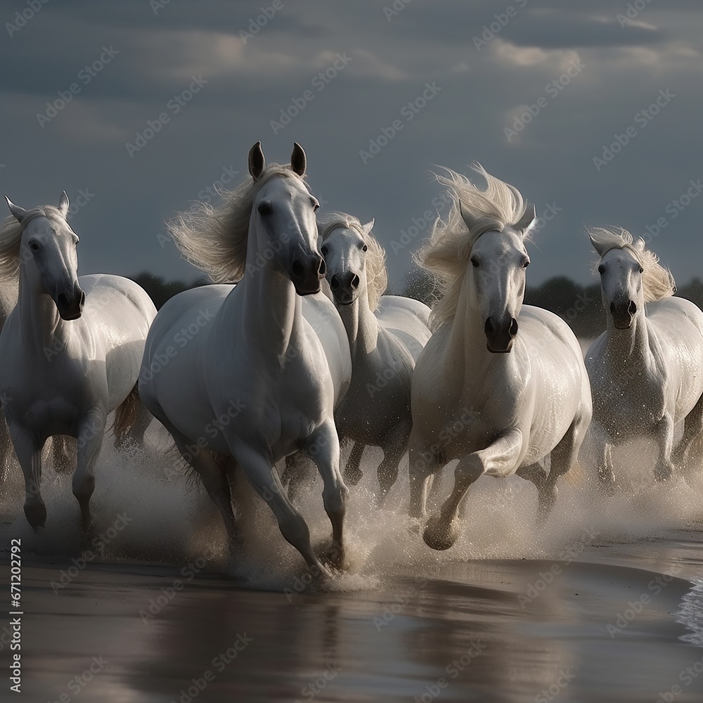 Obraz premium galloping horses lead us in the river