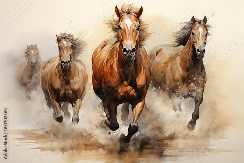 galloping horses lead us in the river © vitanovski