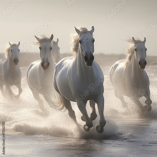 galloping horses lead us in the river