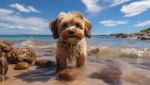 Cockapoo puppy on the beach