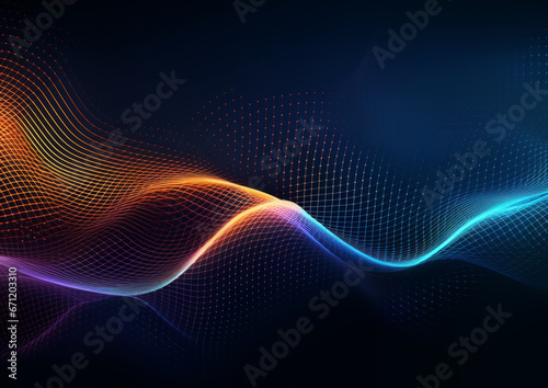 Abstract waving particle connection technology background. Abstract wave moving dots flow particles with hi-tech and big data design for brochures, flyers, magazine, business card, banner, etc